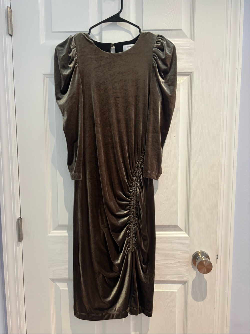 Bailey 44 Olive Velvet Ruched Midi Dress